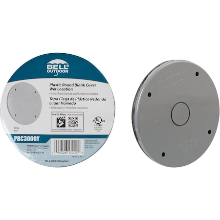 Bell Box Cover, 1 Gang, Non-Metallic, Blank Cover Type PBC300GY